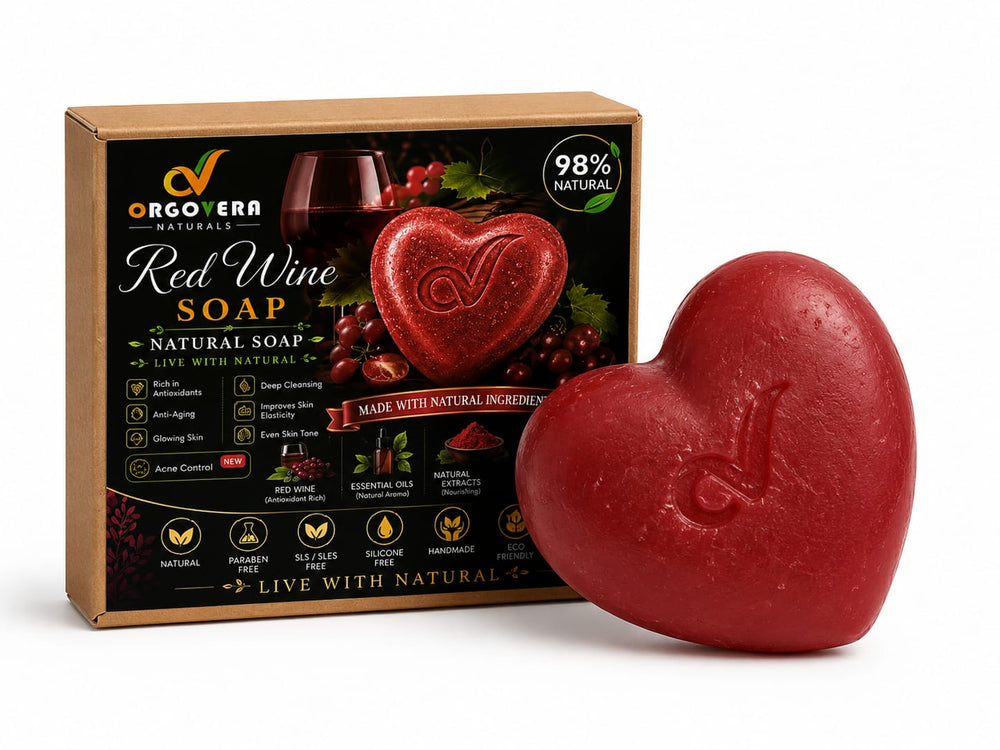OrgoVera Naturals Red Wine & Goat Milk Soap Combo | Handmade Natural Soap | Soft, Glowing & Healthy Skin | 70g × 2