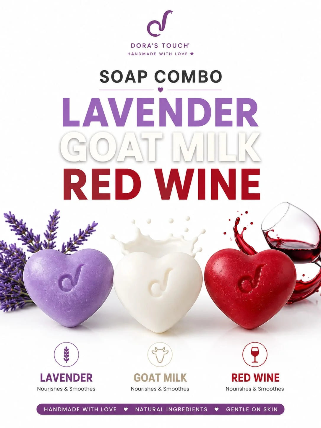 Lavender Goat Milk Red Wine Soap Combo | Handmade | 3*65gm