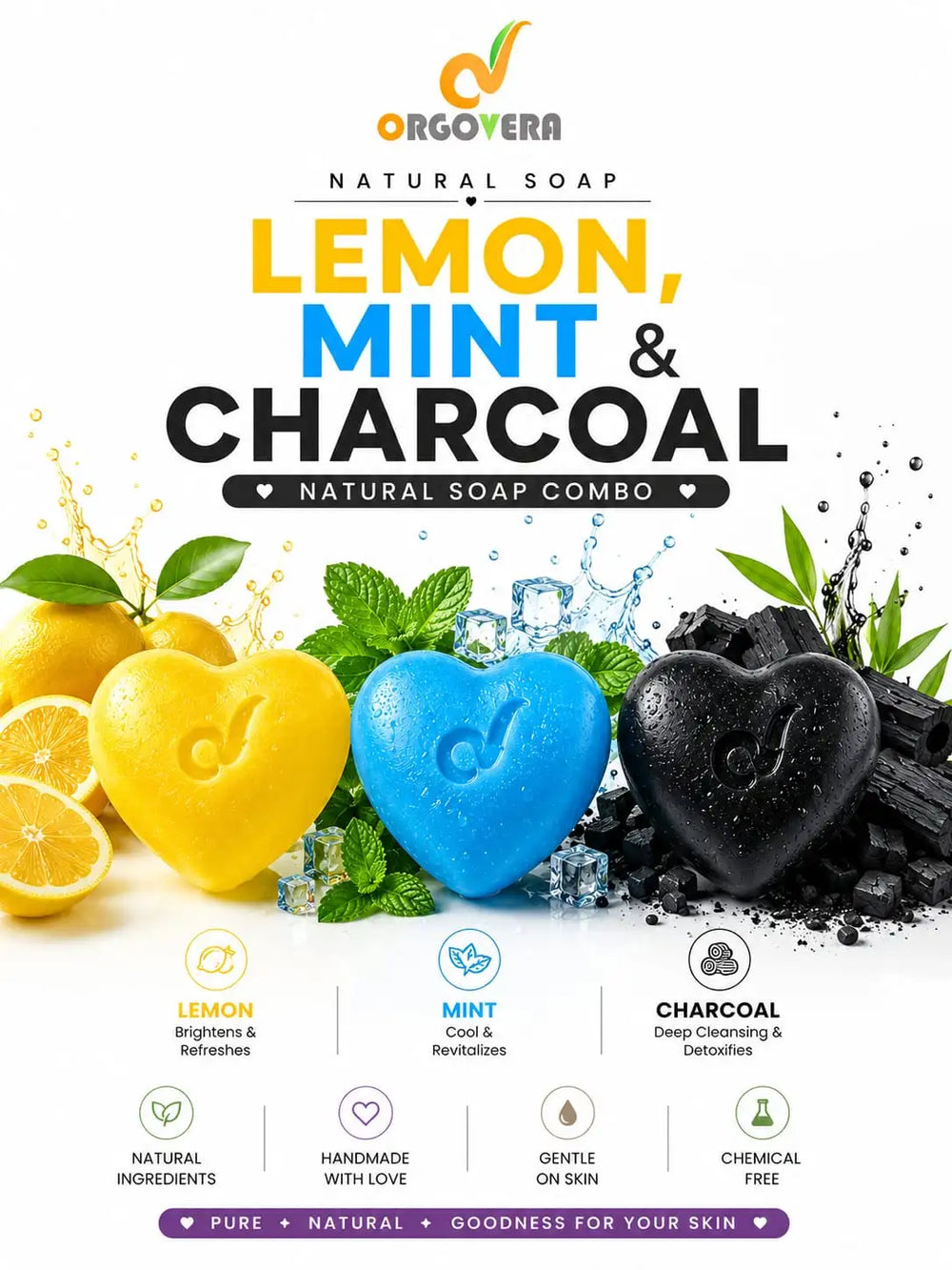 Lemon Mint Charcoal Soap Combo | Handmade | 3*65gm