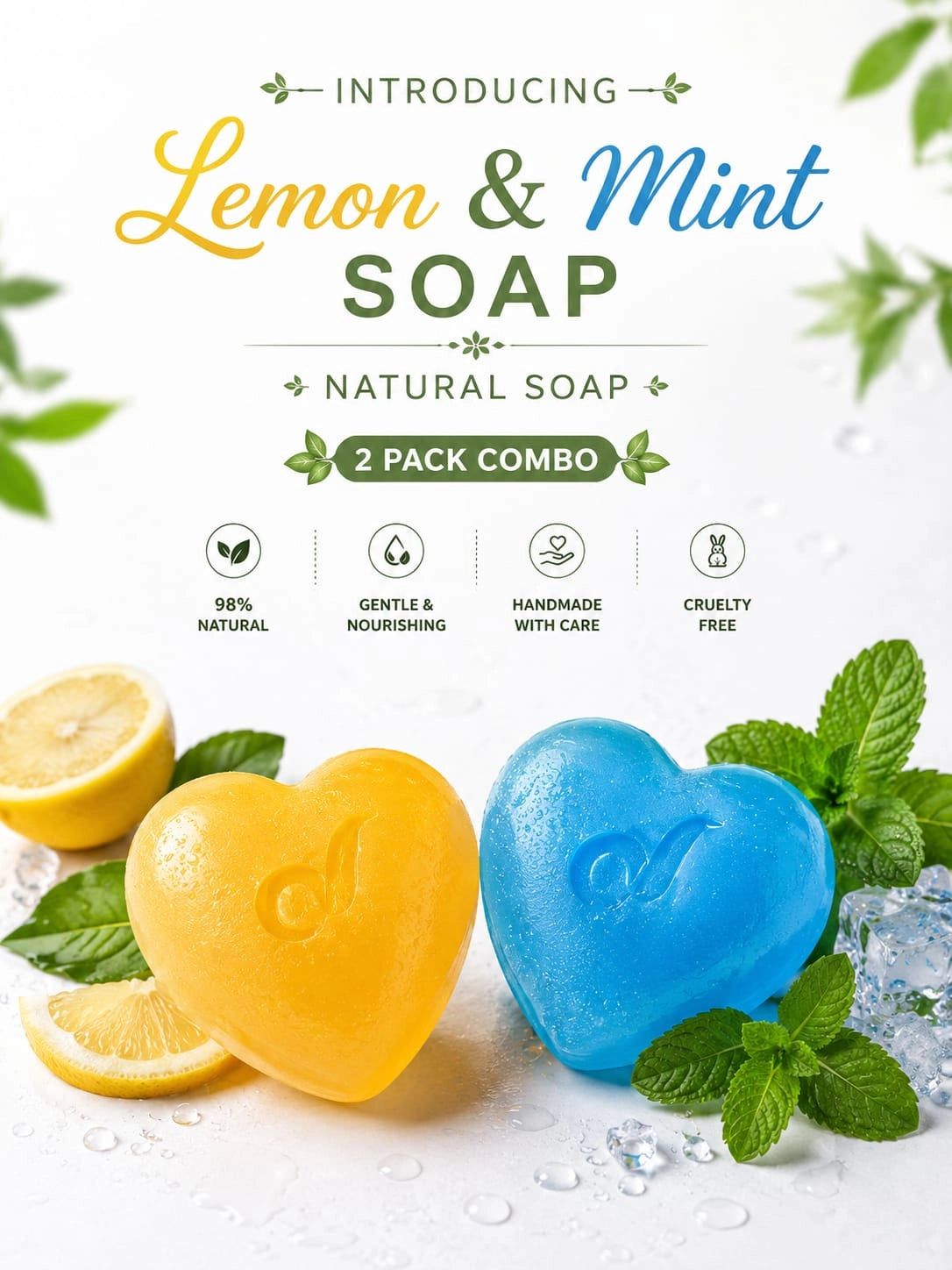 Mint & Lemon Natural Soap Combo | Natural Home Made | 2*65gm