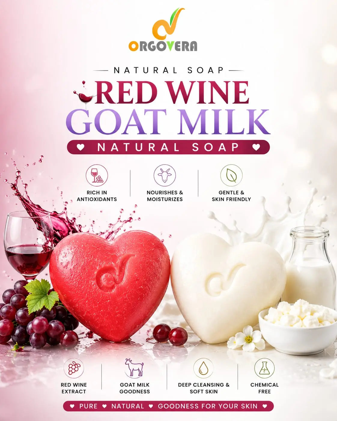 Red Wine & Goat Milk Natural Soap Combo| Handmade | 2*65gm