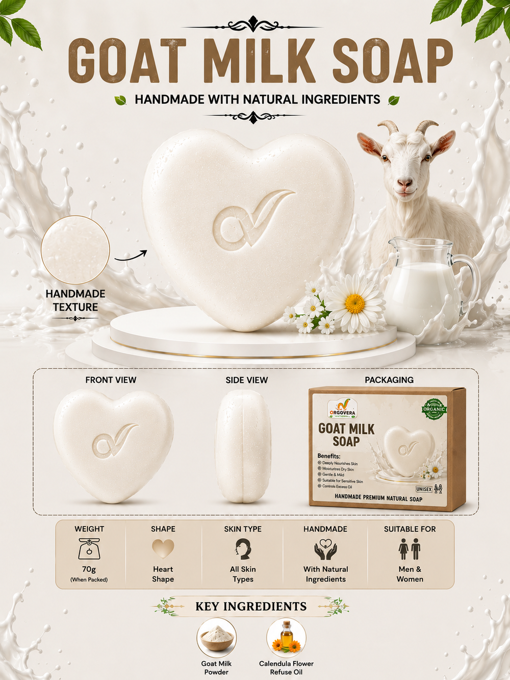 OrgoVera Naturals Red Wine & Goat Milk Soap Combo | Handmade Natural Soap | Soft, Glowing & Healthy Skin | 70g × 2