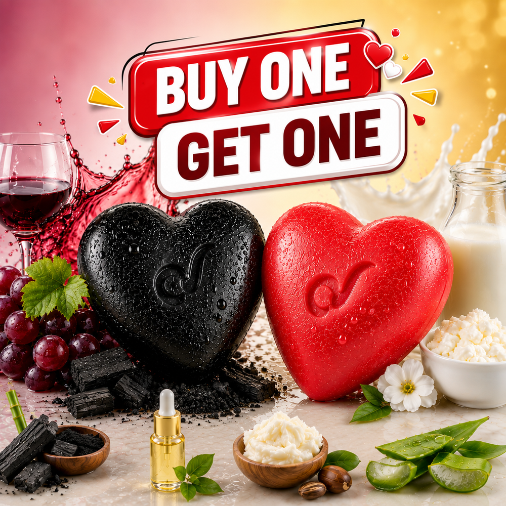 OrgoVera Naturals Charcoal & Red Wine Handmade Soap | Oil Control & Skin Glow | 2*70g | Buy 1 Get 1 Free